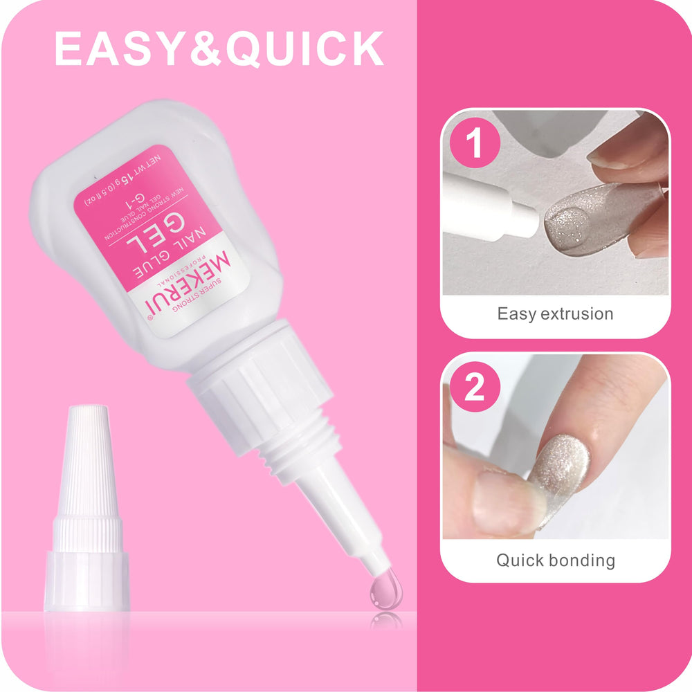MEKERUI G1 nail glue dropper-cap enables precise application without mess.