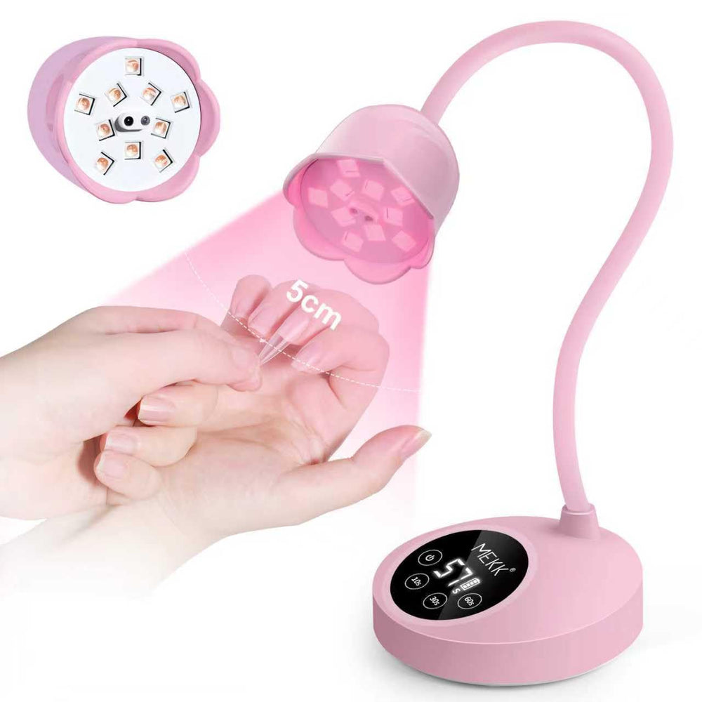 MEKK Gooseneck UV Nail Lamp pink, gooseneck design for precise gel curing at home.