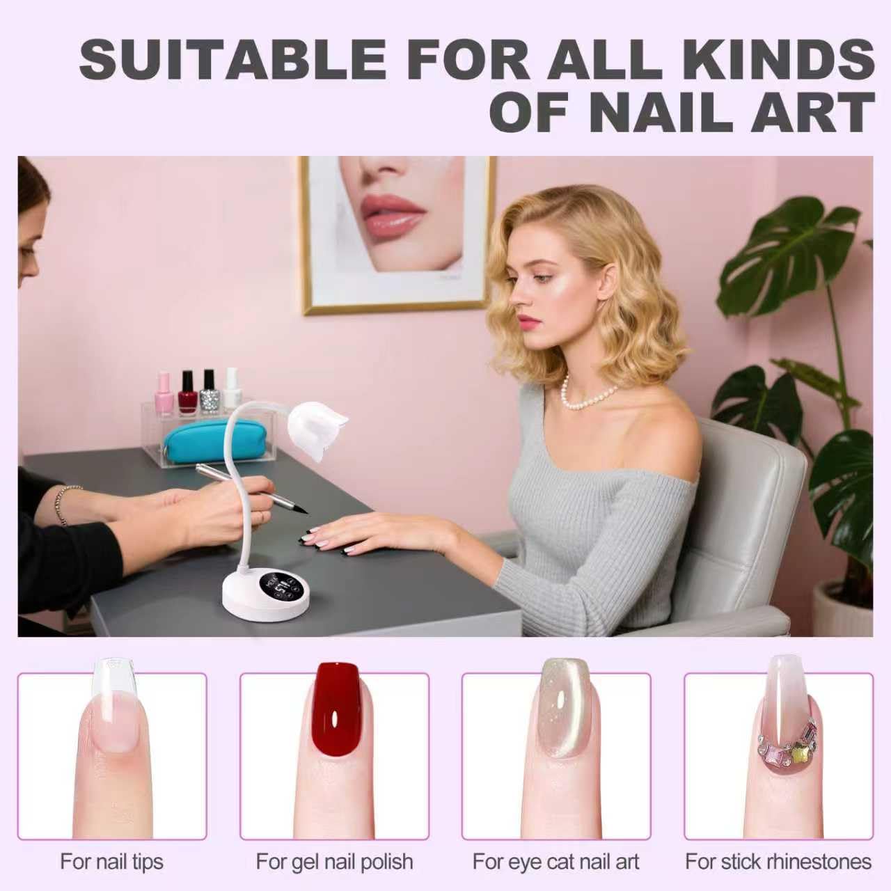 MEKK Gooseneck UV Nail Lamp rechargeable cordless for travel and home use.