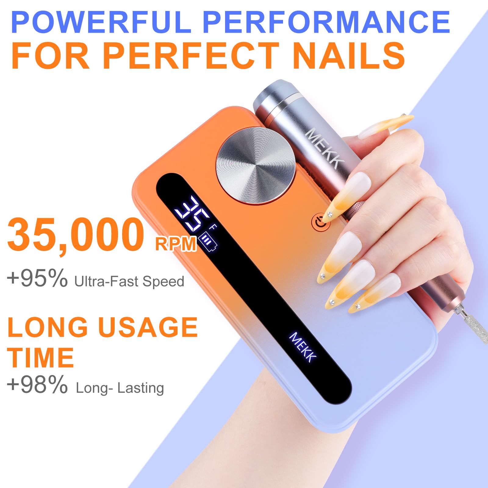MEKK Nail Drill Kit memory function saves last speed for quick resume.