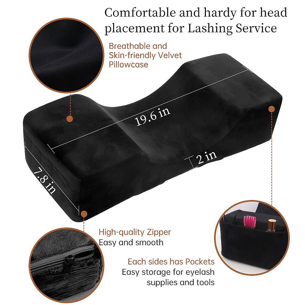 Mekupeu velvet lash pillow side pocket design keeps tools within reach.