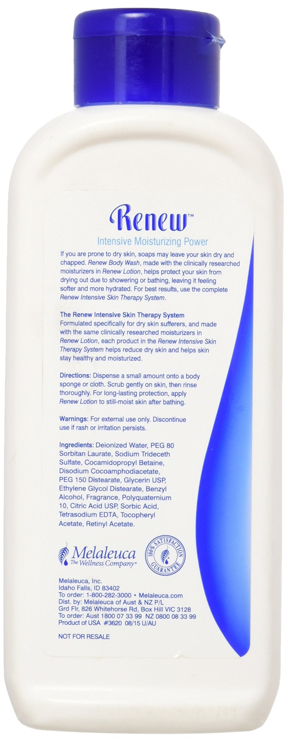 Melaleuca Renew Intensive Skin Therapy Body Wash lather shows gentle cleansing for dry skin comfort.
