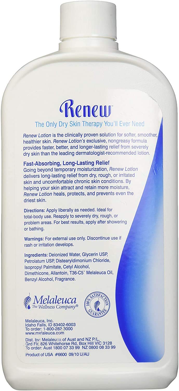 Melaleuca Renew lotion texture close-up shows non-greasy moisturizing cream.