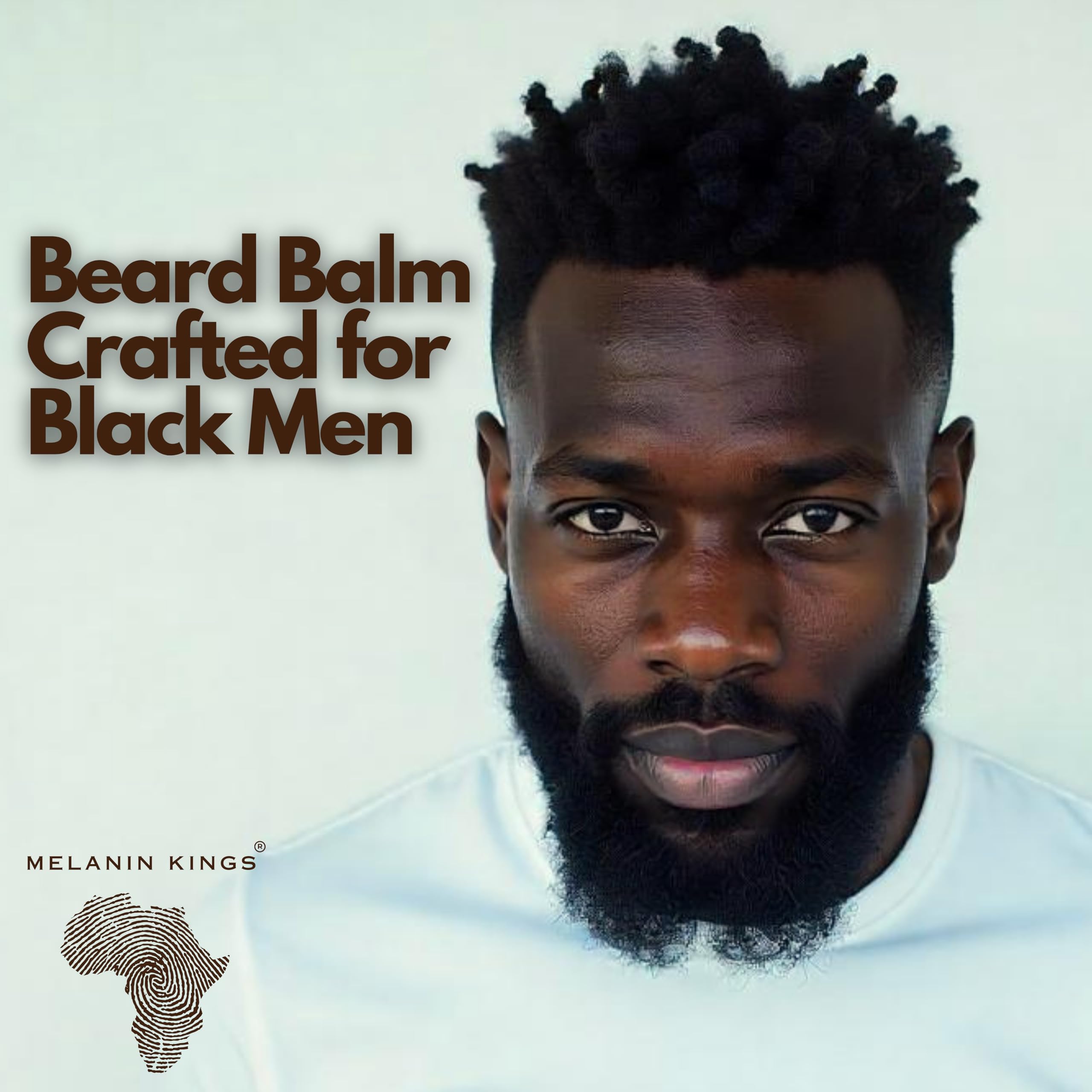 Application shot of Melanin Kings beard balm shows easy detangling and even product distribution.