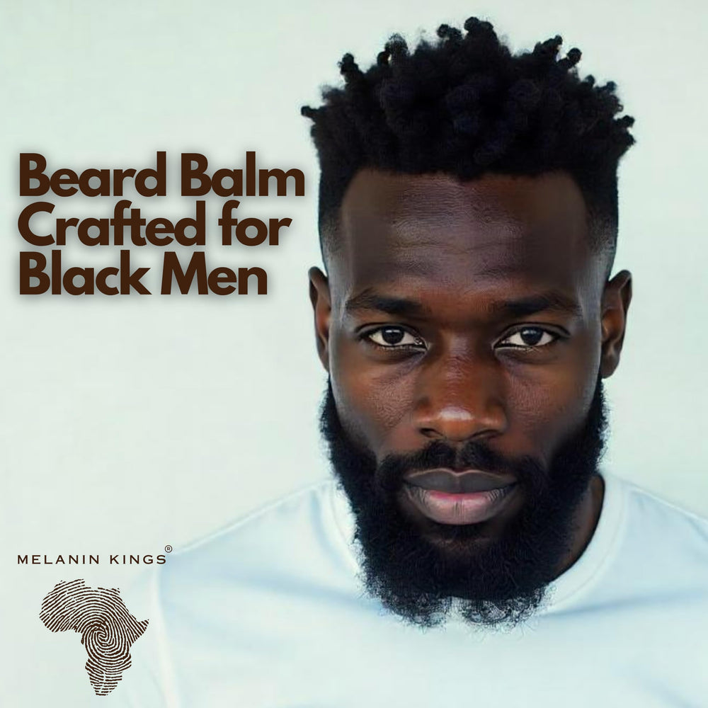 Application shot of Melanin Kings beard balm shows easy detangling and even product distribution.