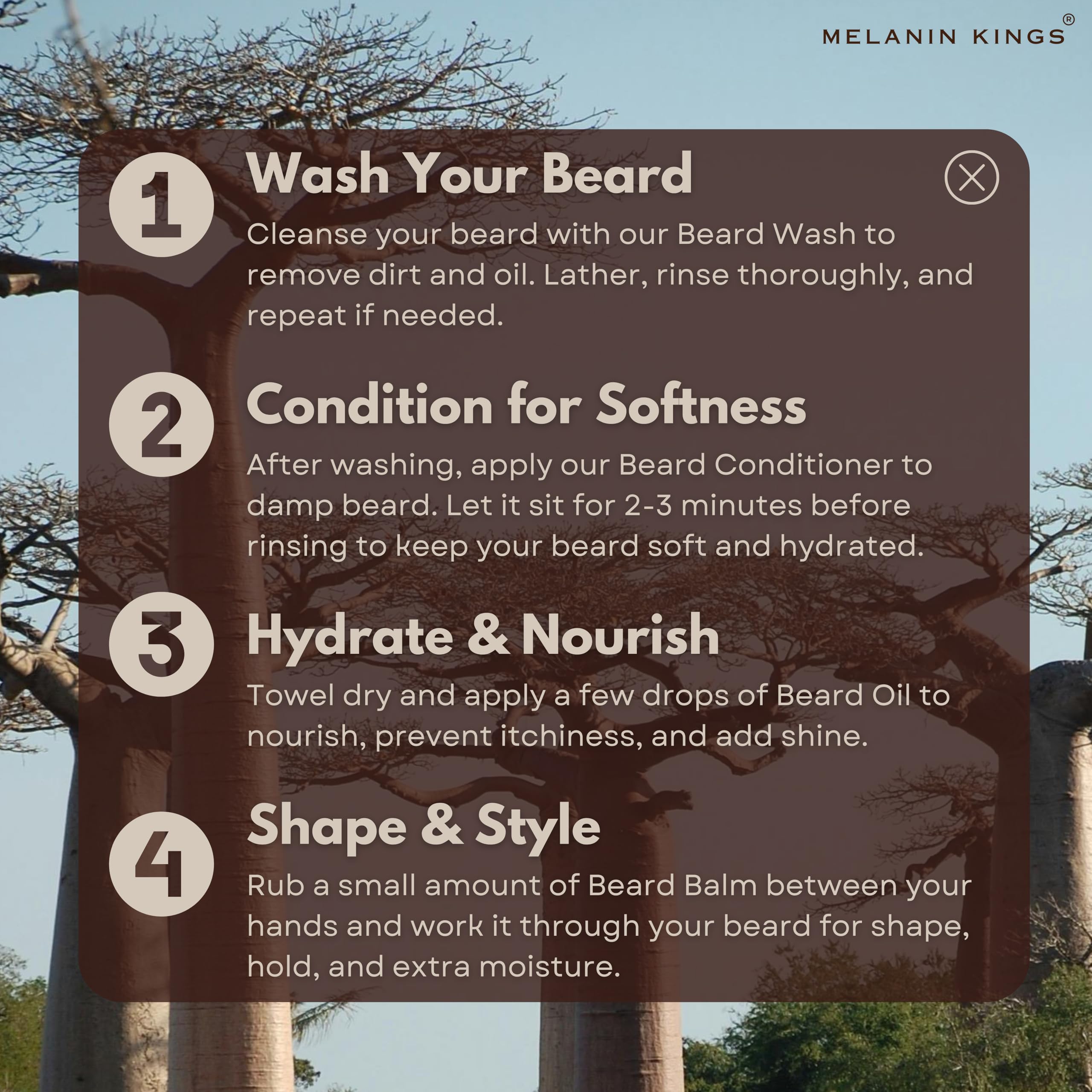 Sleek packaging of Melanin Kings beard balm highlights premium, African-inspired formulation.