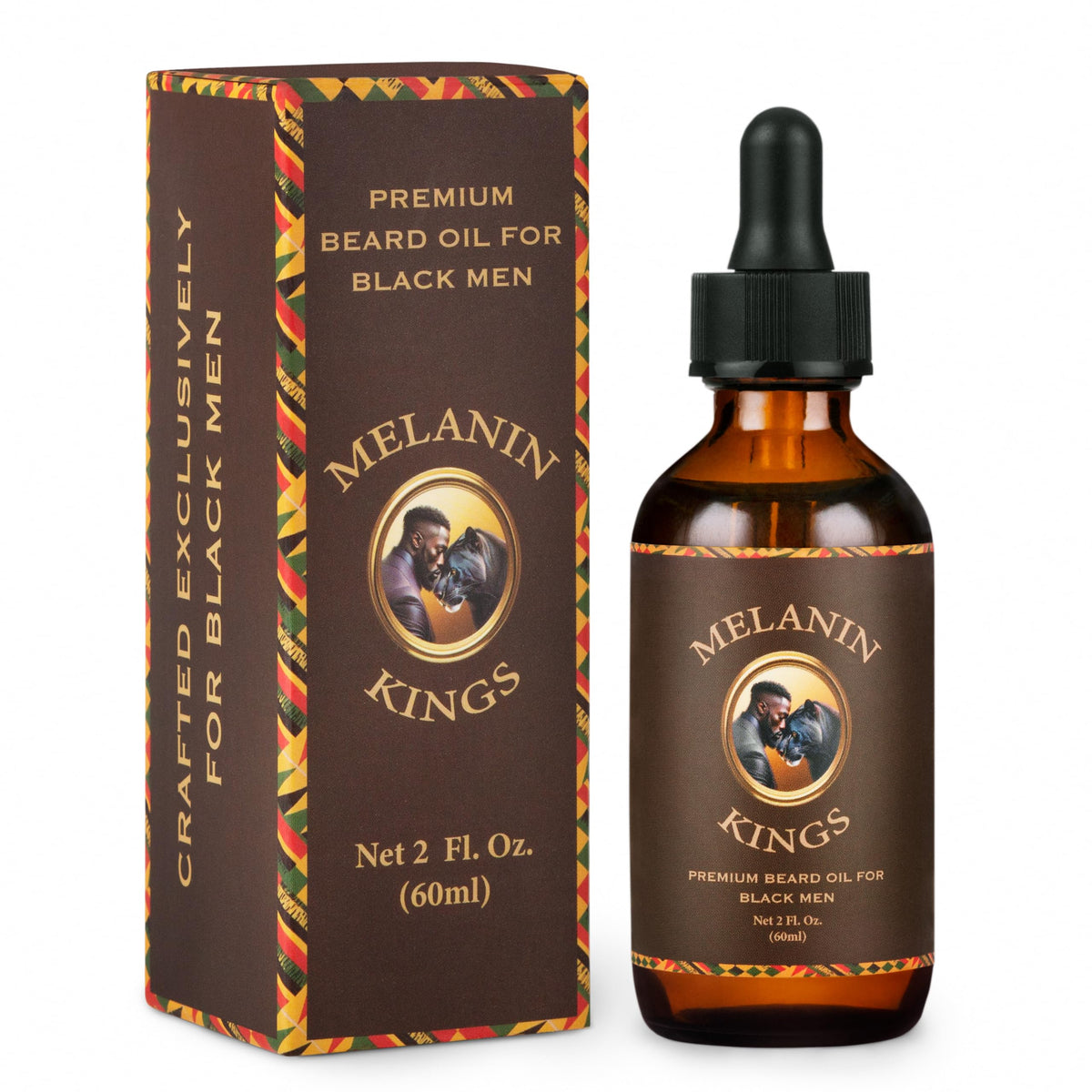 Melanin Kings beard oil bottle with natural ingredients for a healthier beard.