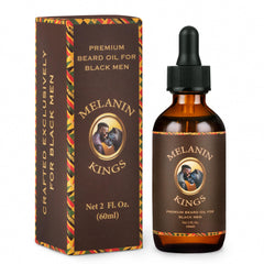 Melanin Kings beard oil bottle with natural ingredients for a healthier beard.