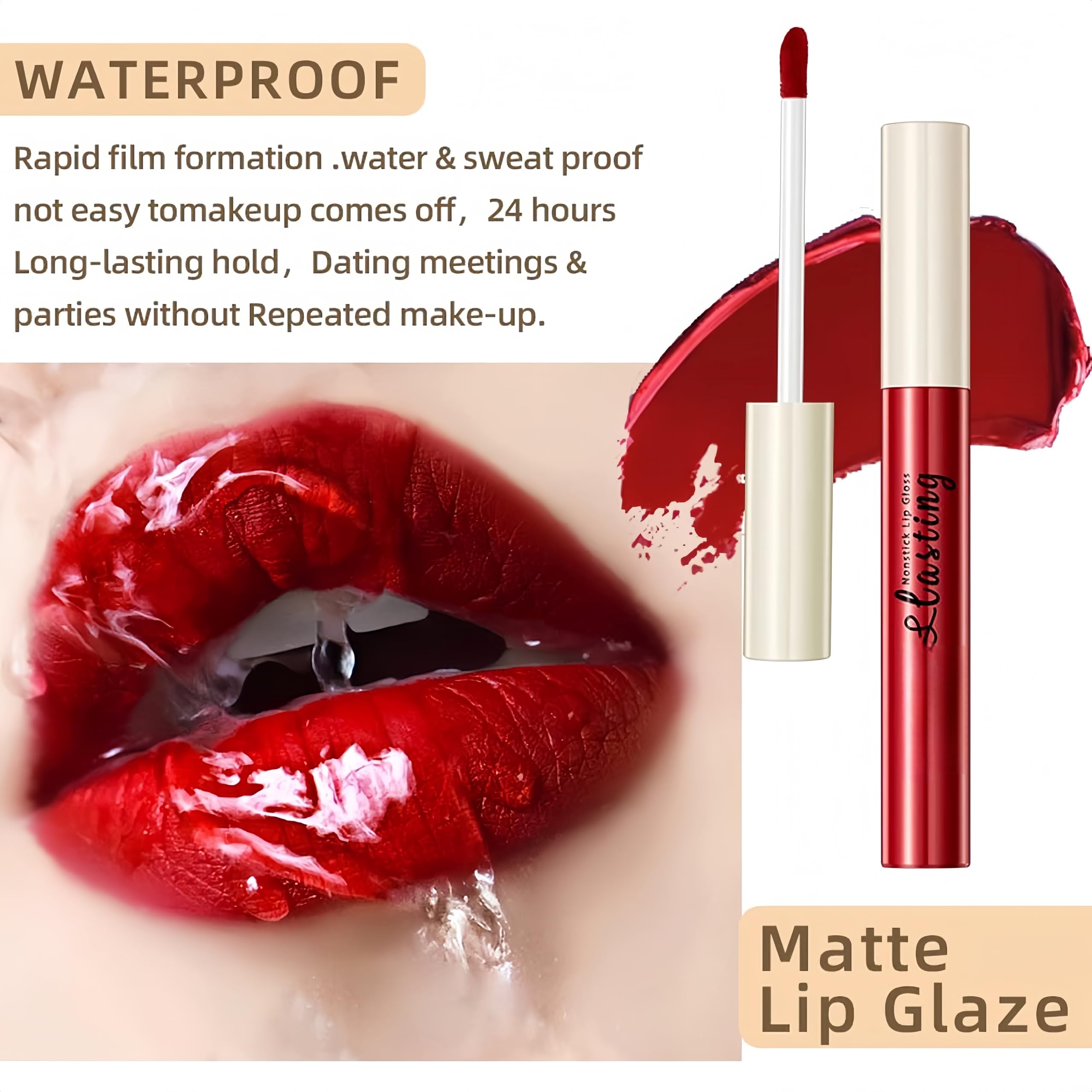 Melemando lipstick set drying down to non-stick velvet finish after seconds