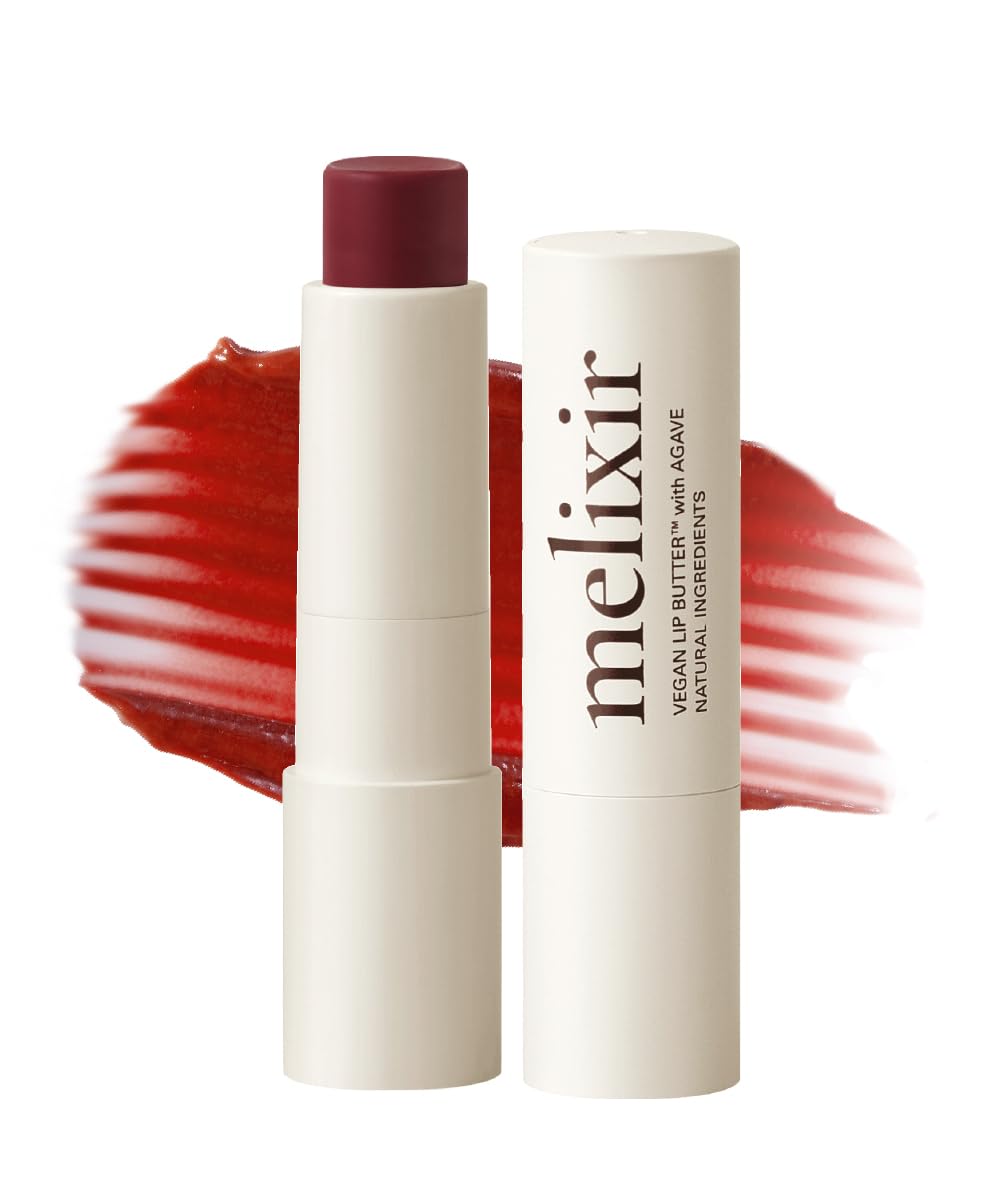 Melixir Vegan Lip Butter tube-front shows compact packaging for on-the-go hydration.