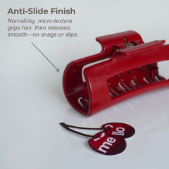 Mello Original hair claw clip balanced hold on head showing all-day style security