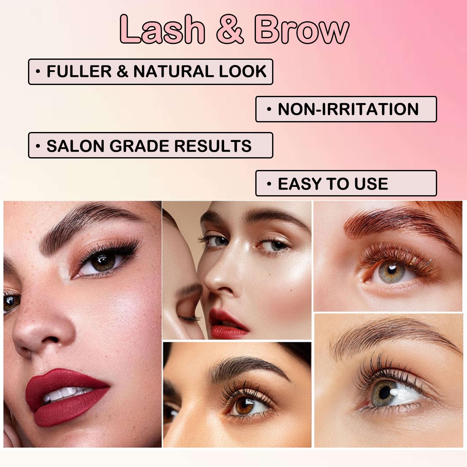 MELLUCCI lash lift and brow lamination before-after visuals show curl and fullness.