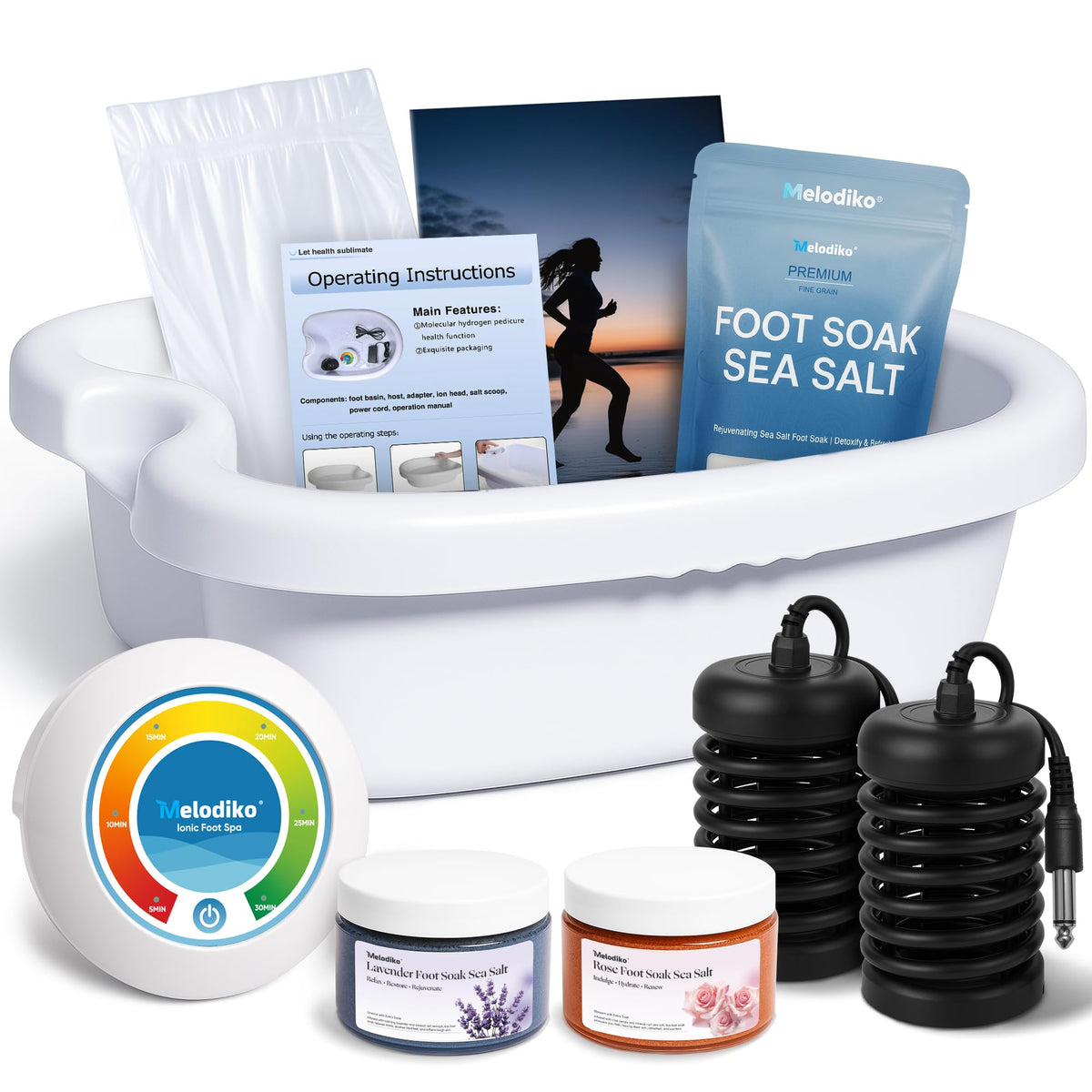 Melodiko ionic foot bath detox machine front view for at-home spa relaxation