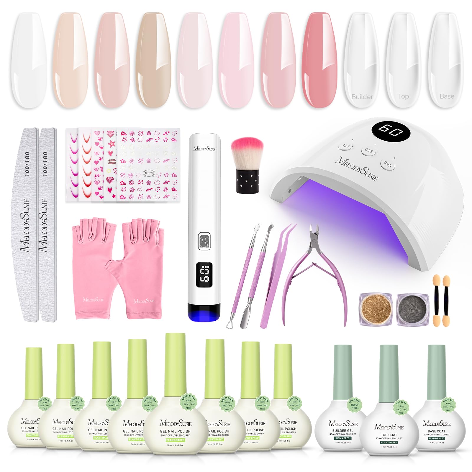 MelodySusie gel nail kit box showing complete at home manicure setup