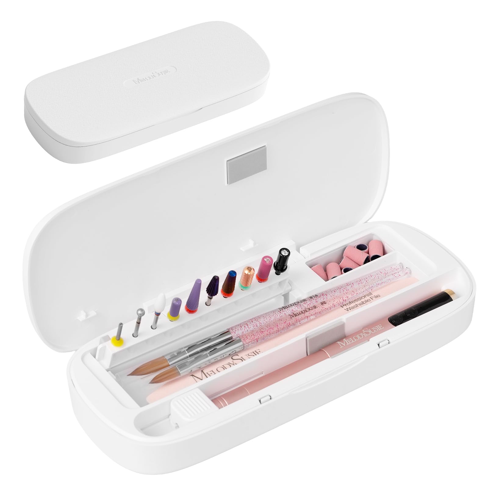 MelodySusie nail tool storage box exterior shows portable, travel-ready design.