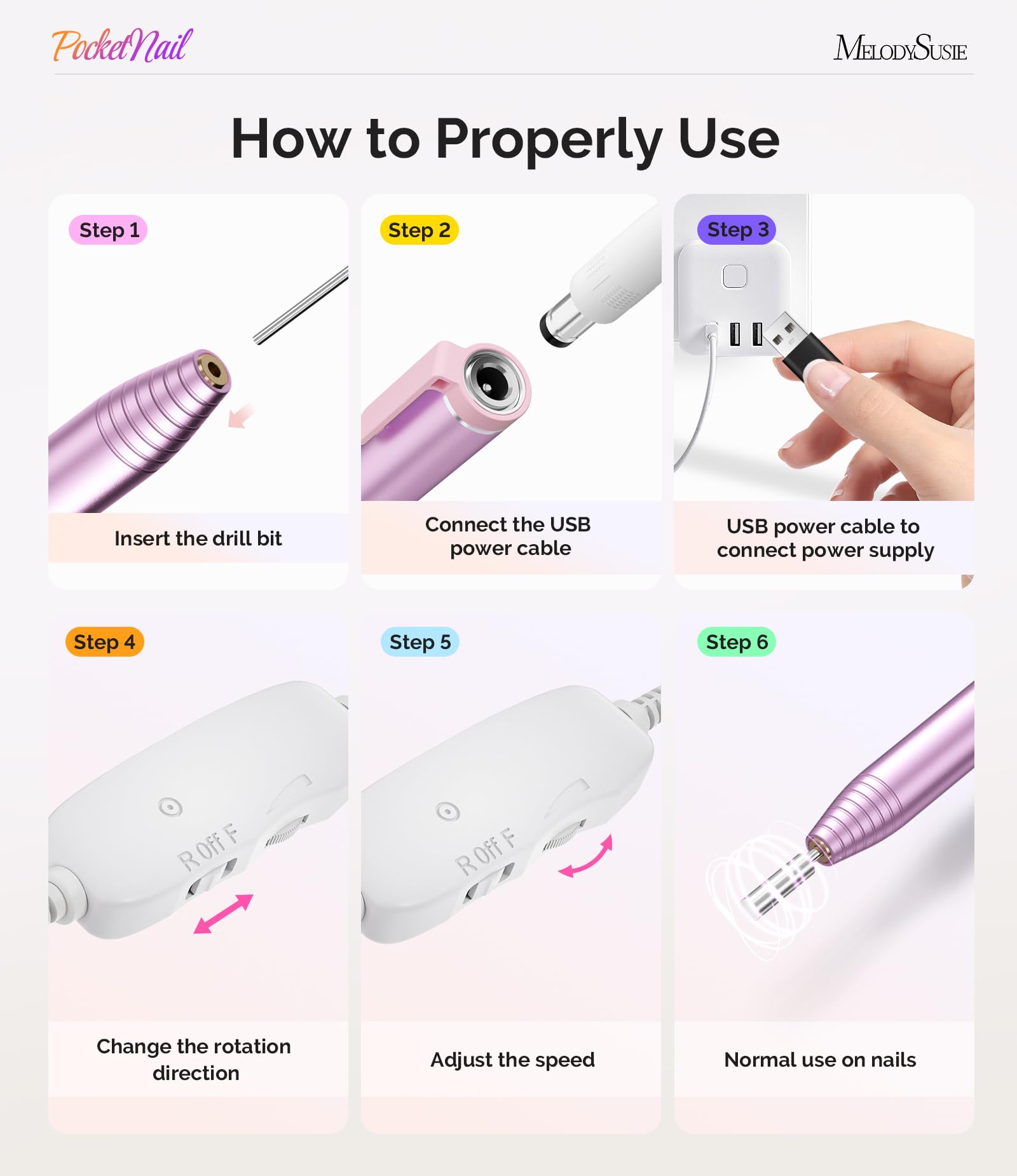 MelodySusie drill-bits-set for manicures and pedicures enables shaping and smoothing at home.