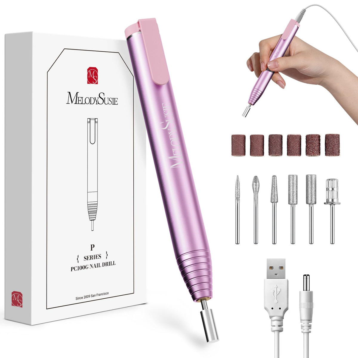 MelodySusie PocketNail Slim pen drill PC100G for precise beginner manicures at home.