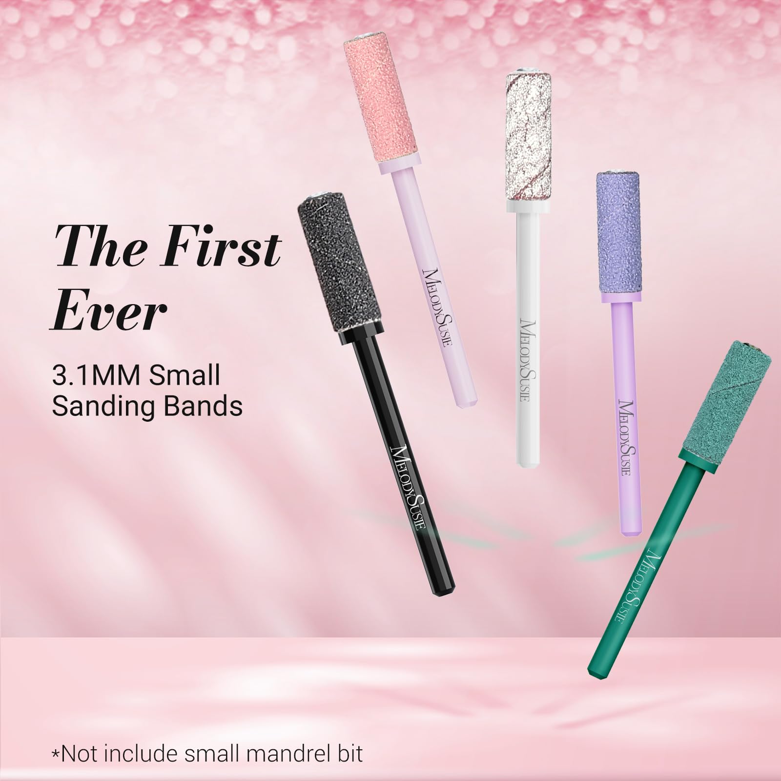 MelodySusie 120-pcs sanding bands closeup shows pink color and grit variety.