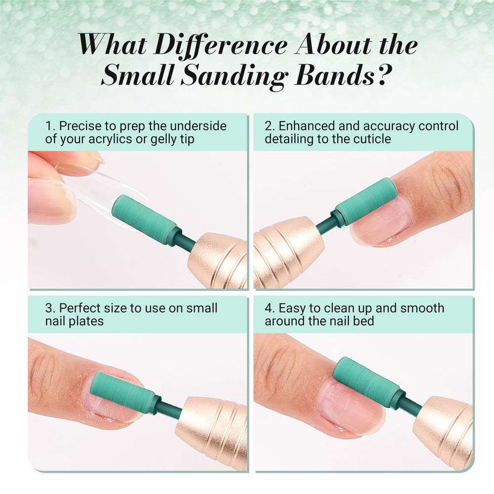 MelodySusie 180 fine grit sanding band close-up highlights smooth surface prep for natural nails.