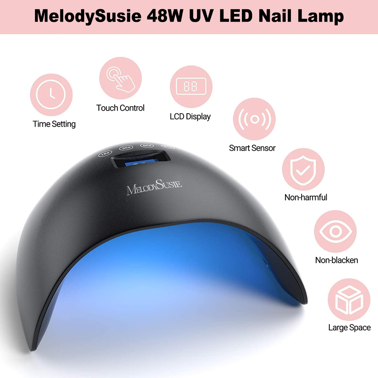 MelodySusie 48W LED UV nail lamp side view ideal for travel setups