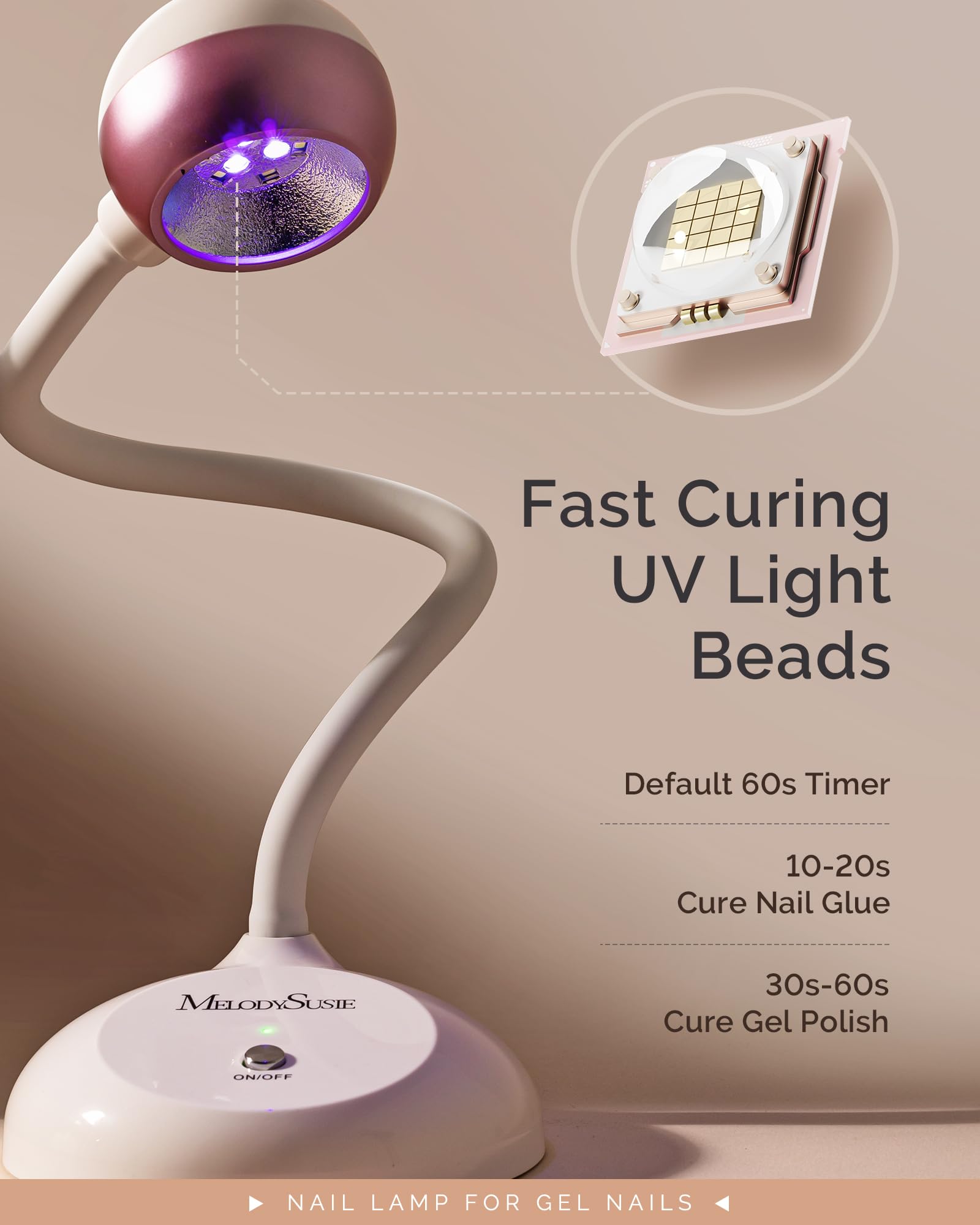 MelodySusie lamp with 9 UV/LED beads delivers even curing across gels.