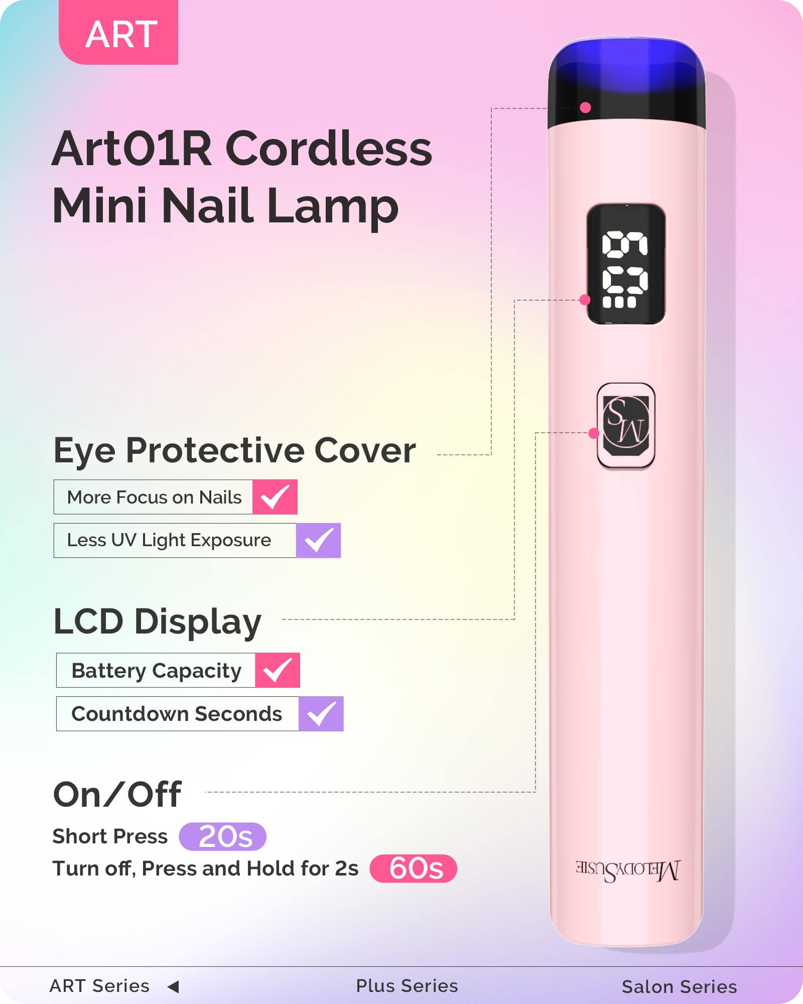 ART01R LCD display shows curing settings and progress for precise sessions