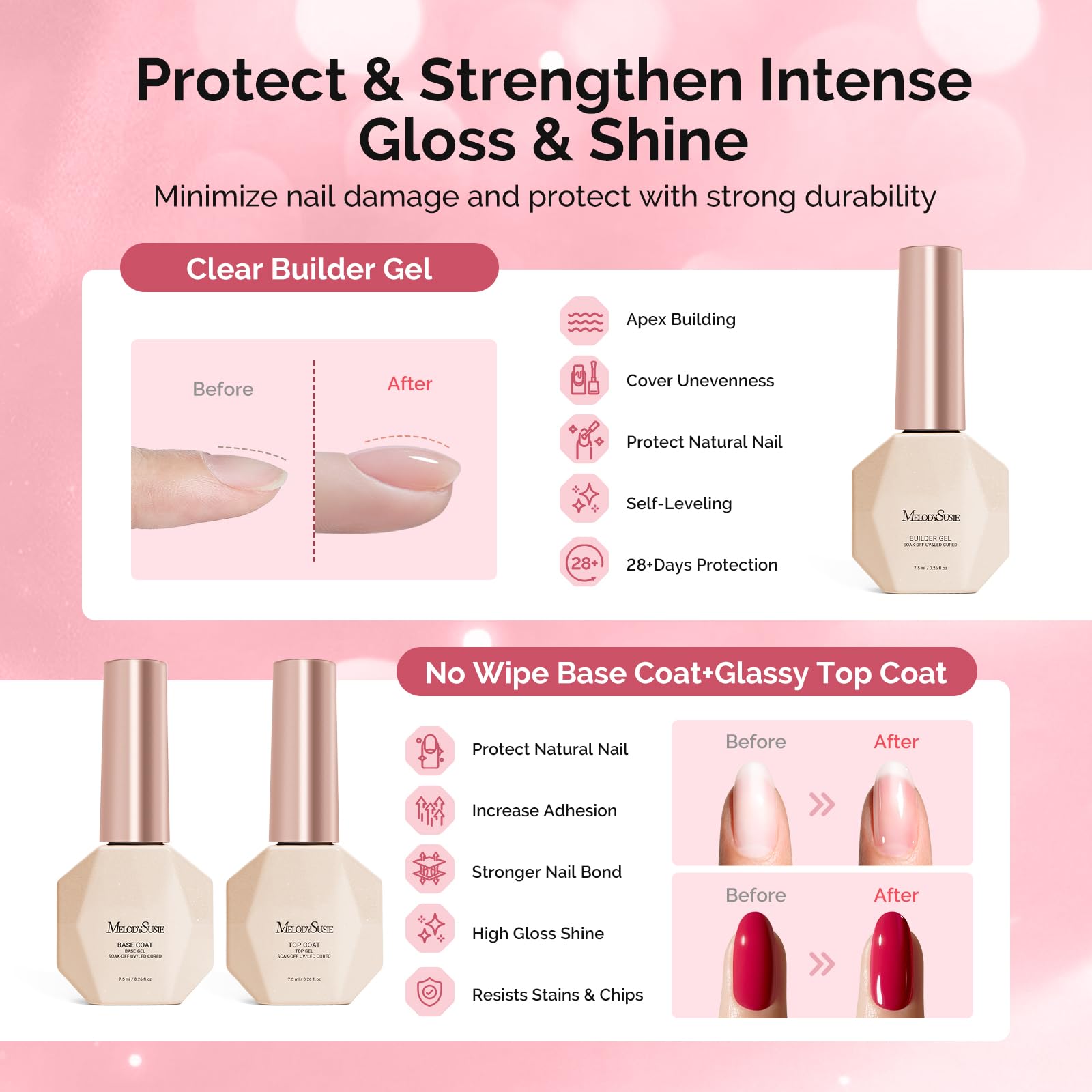 MelodySusie base and top coats protect nails and extend wear