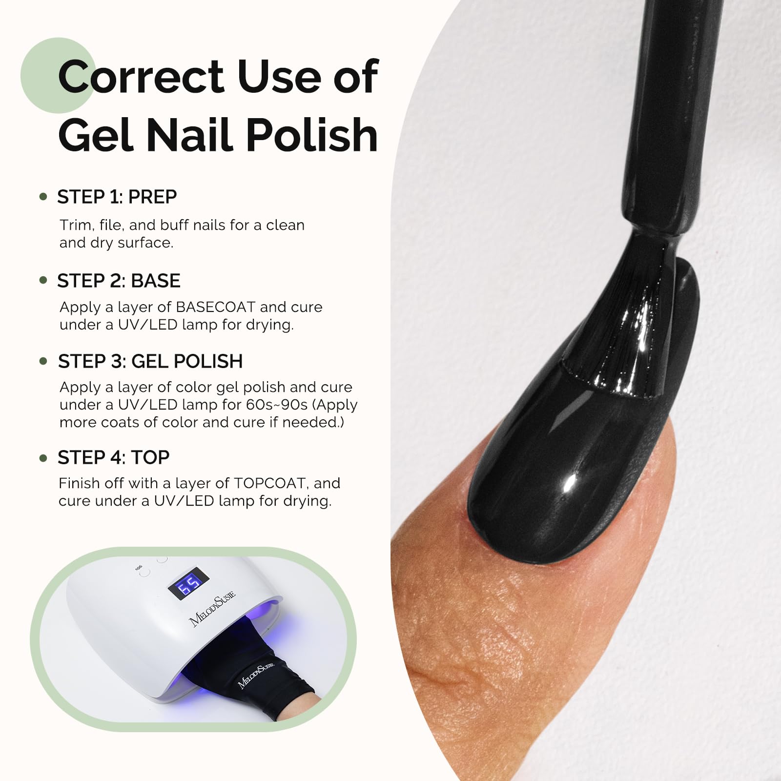 MelodySusie base and top coat steps—ensuring smooth application and strong adhesion.