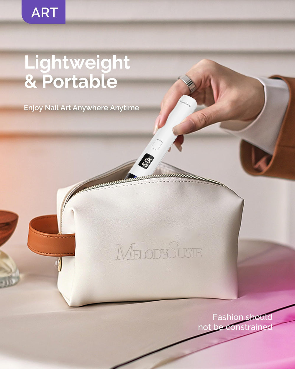 MelodySusie battery-powered nail lamp highlights long battery life.