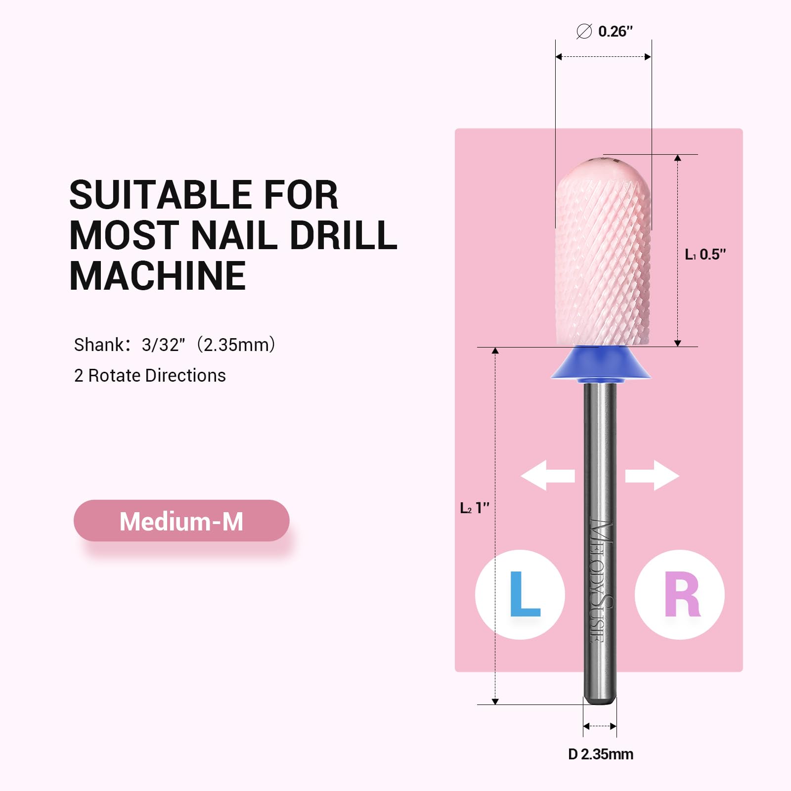 MelodySusie smooth-top ceramic bit protects cuticles and sidewalls on contact.
