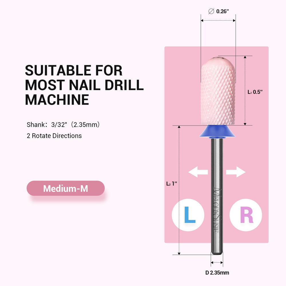 MelodySusie smooth-top ceramic bit protects cuticles and sidewalls on contact.