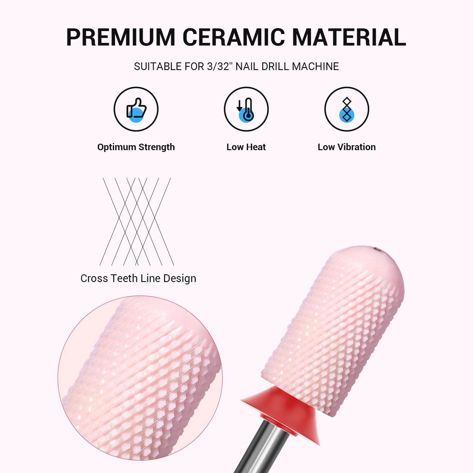 MelodySusie ceramic nail drill bit large barrel pink detail emphasizing contouring