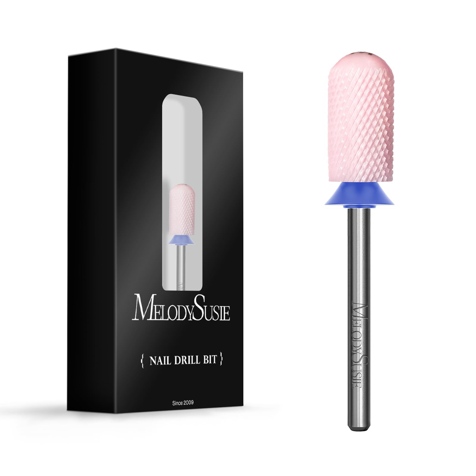 MelodySusie ceramic nail drill bit with smooth top pink barrel for safe shaping and cuticle protection.