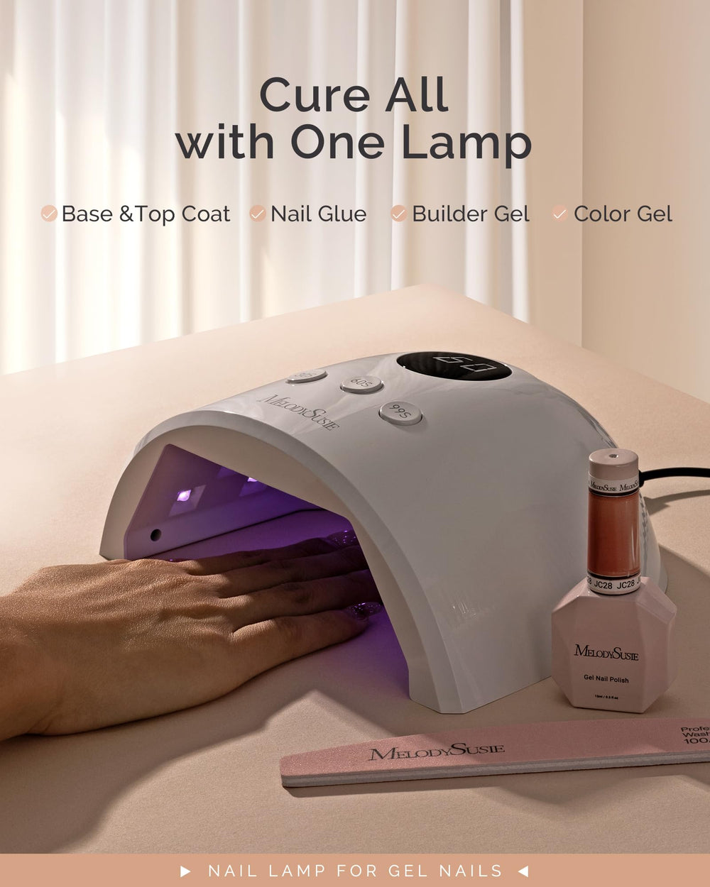 MelodySusie Compact LED lamp side profile shows slim footprint for easy vanity storage.