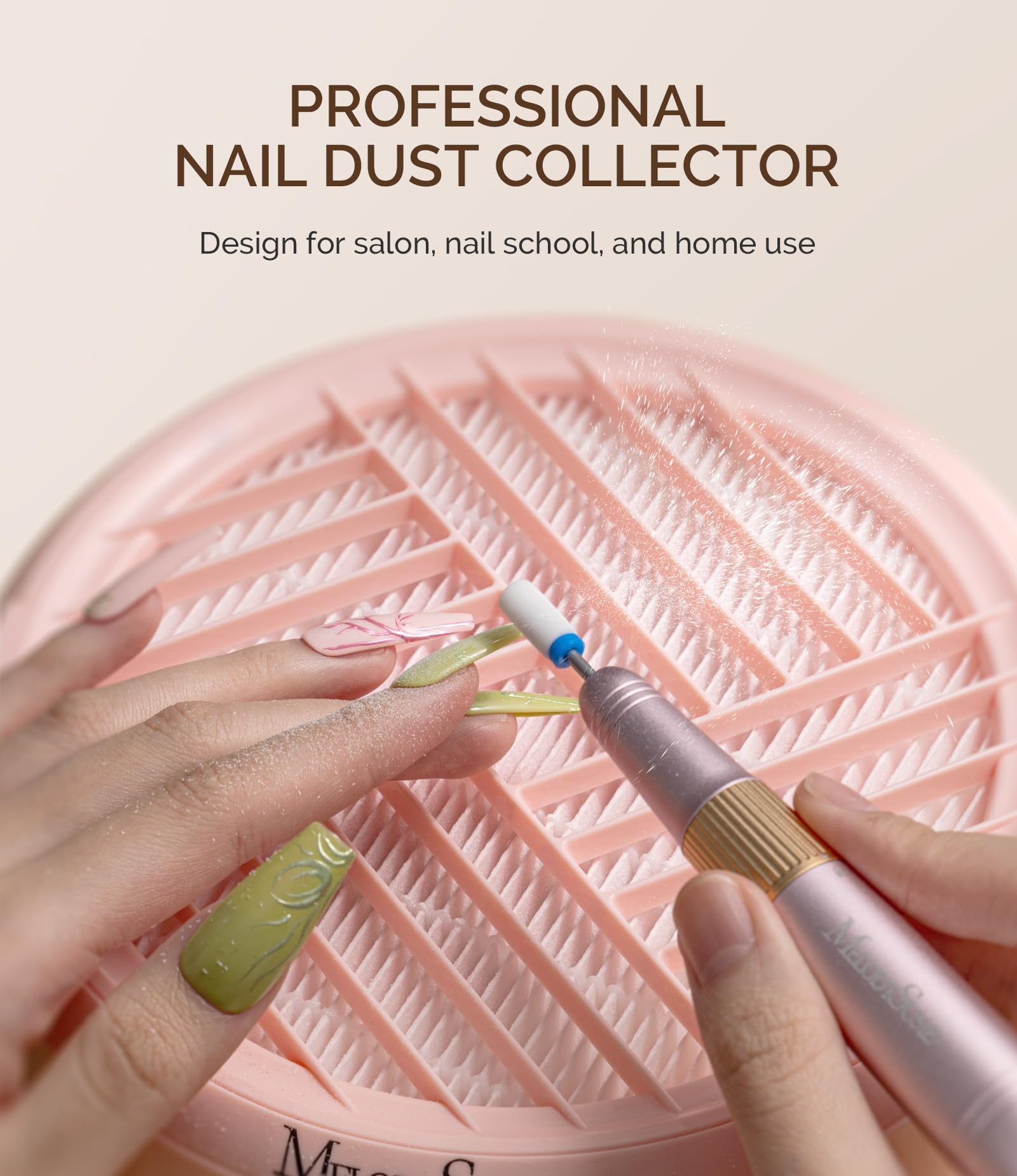 MelodySusie compact nail dust collector side view highlighting portable desk-friendly design