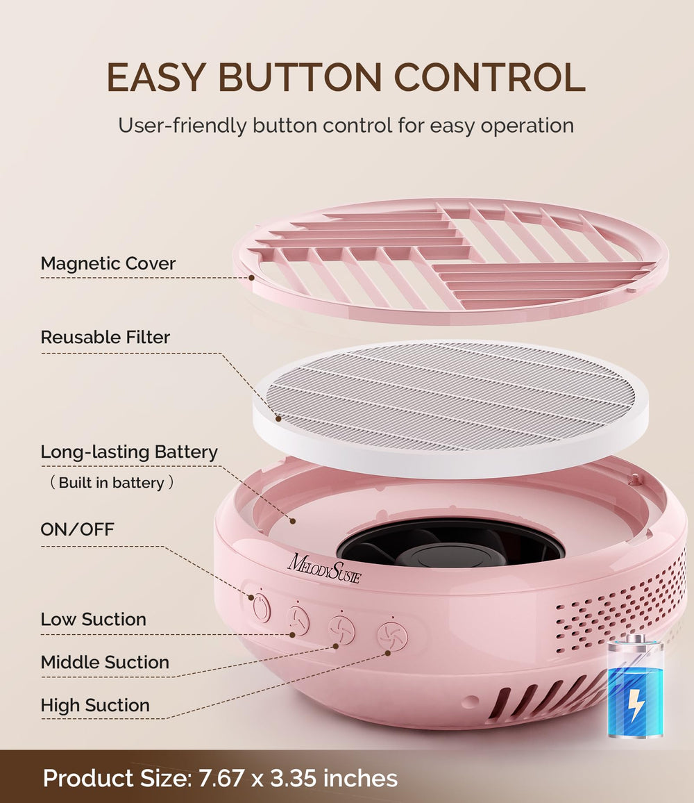 MelodySusie cordless nail dust collector three suction levels for tailored dust control