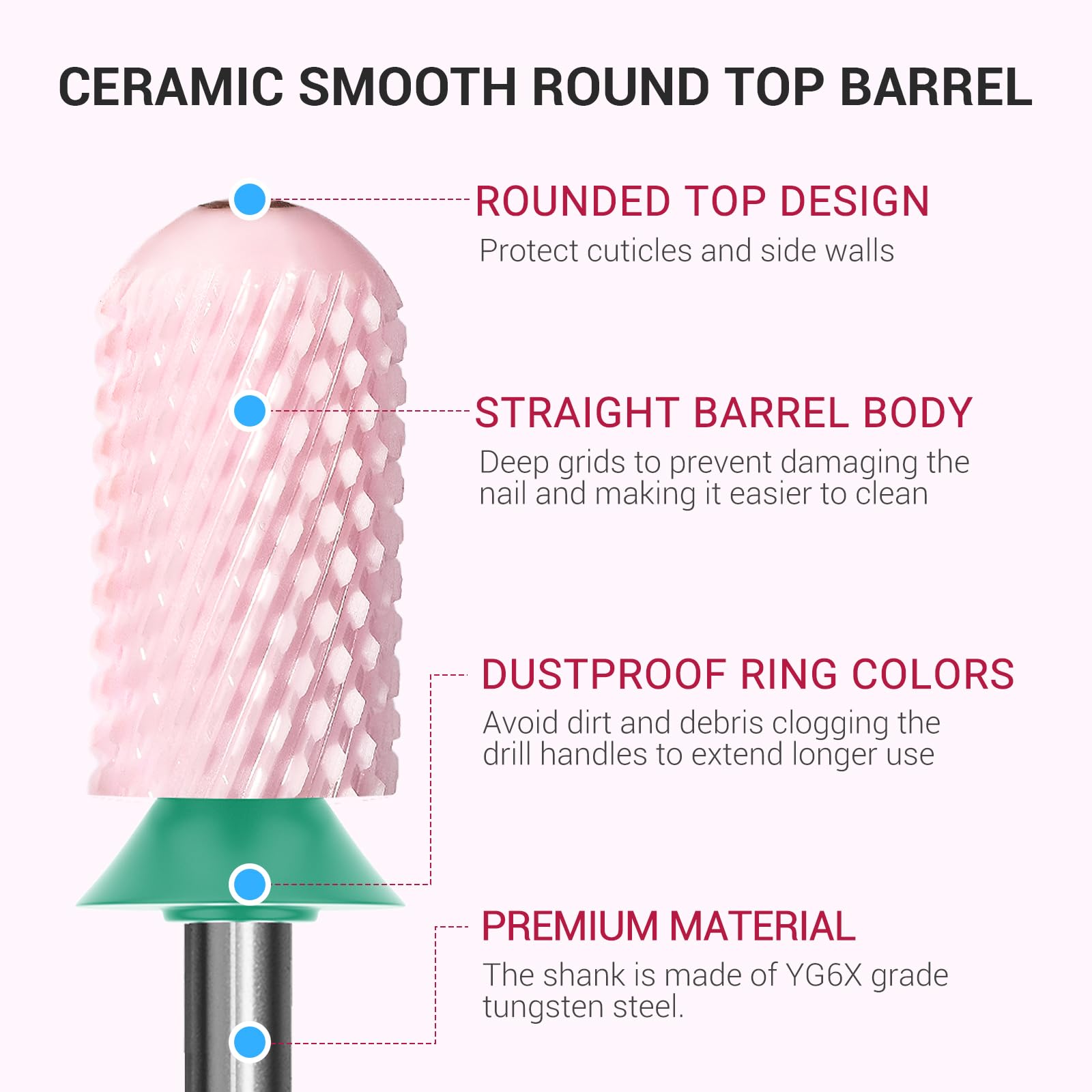 MelodySusie cross-cut ceramic bit pink achieves efficient surface contouring with less heat.