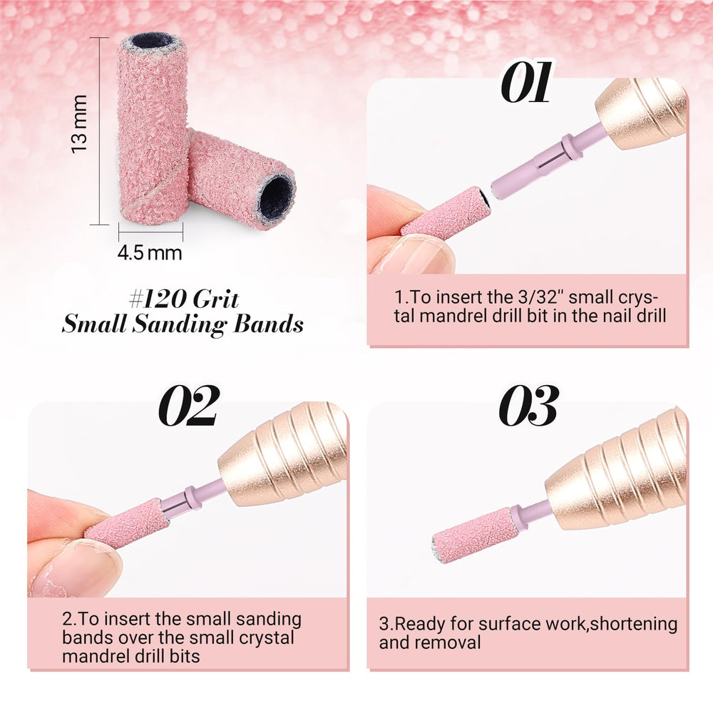 MelodySusie easy-to-use mandrel shown with bands for at-home manicures.