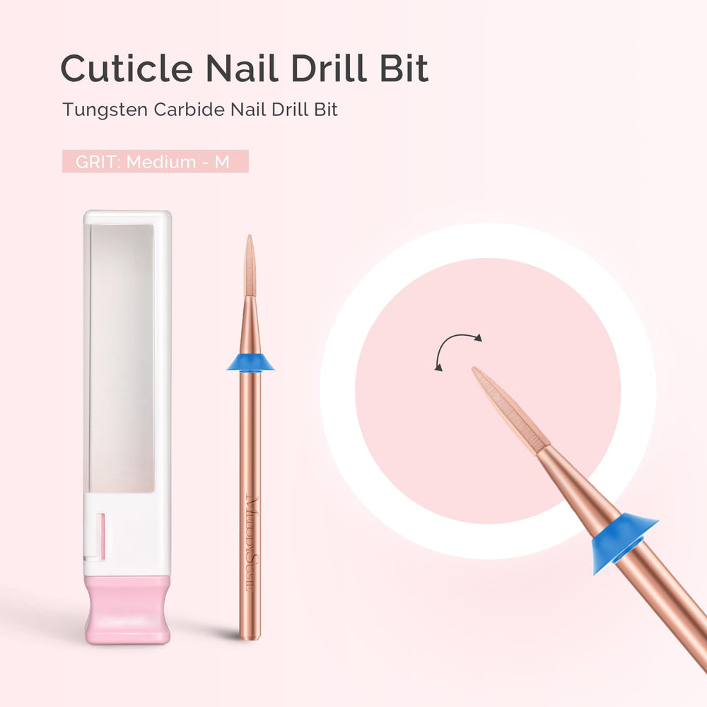 MelodySusie Flame Hexagon bit rose gold side view highlighting dead skin removal around nails.
