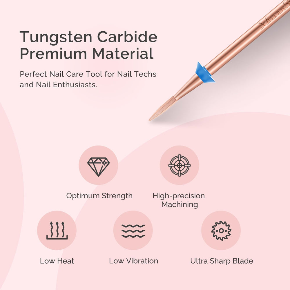 MelodySusie rose gold Flame Hexagon bit in hand ready for professional nail prep.