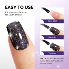 MelodySusie Galaliver esmalte gel glitter negro ideal para diseños artesanales