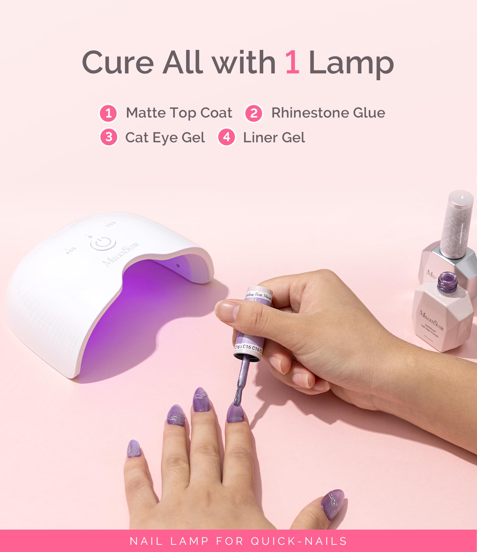 MelodySusie half-cured gel and base top coat work with this versatile lamp