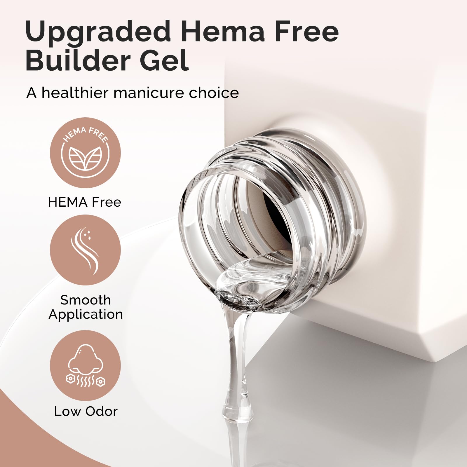 MelodySusie Hema Free Clear Builder Gel brush-application demonstrates easy self-leveling for precise nails.
