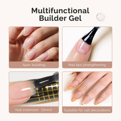 MelodySusie Hema Free Clear Builder Gel length-extension enables smooth, lasting nail length.