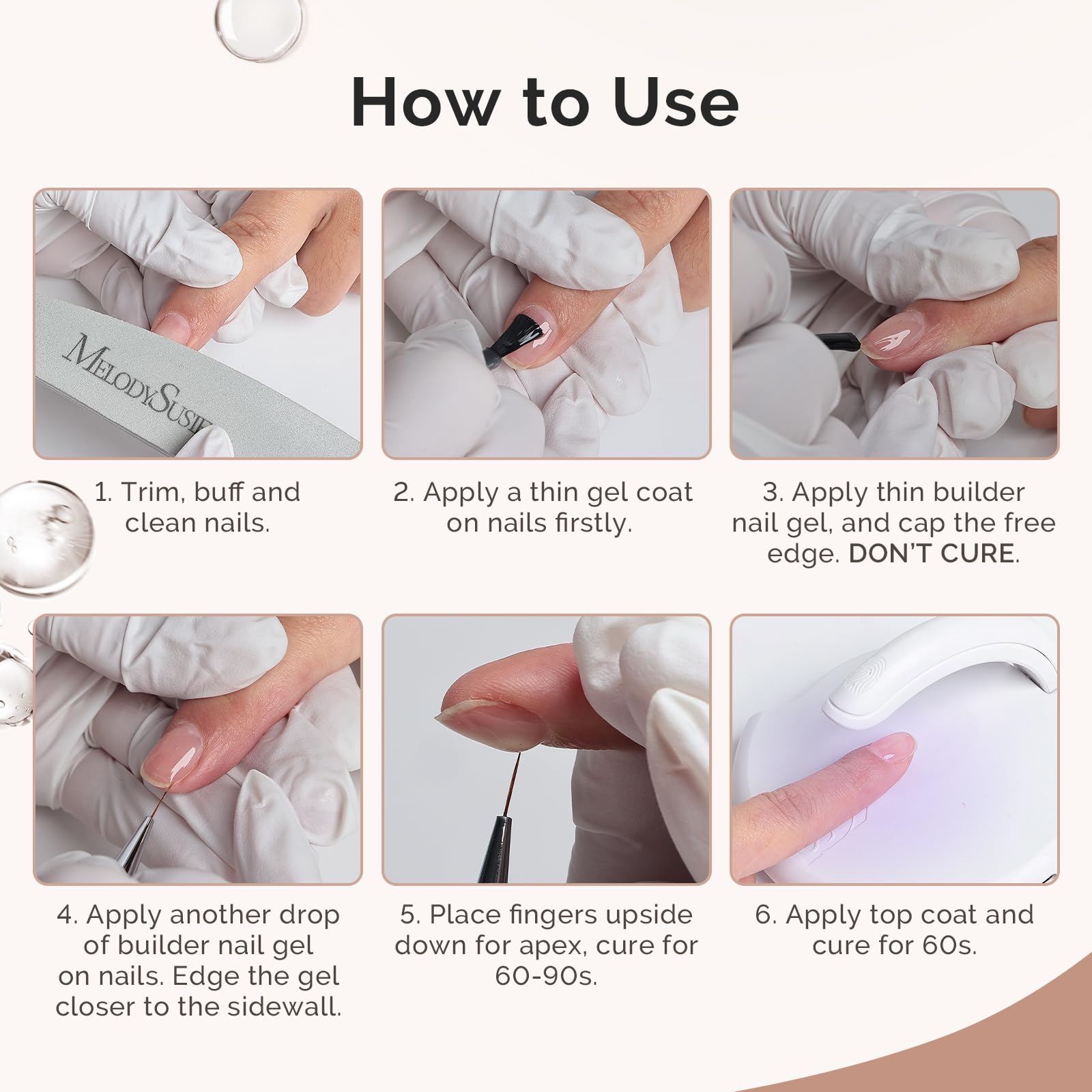 MelodySusie Hema Free Clear Builder Gel designed for base layers and nail art extensions.