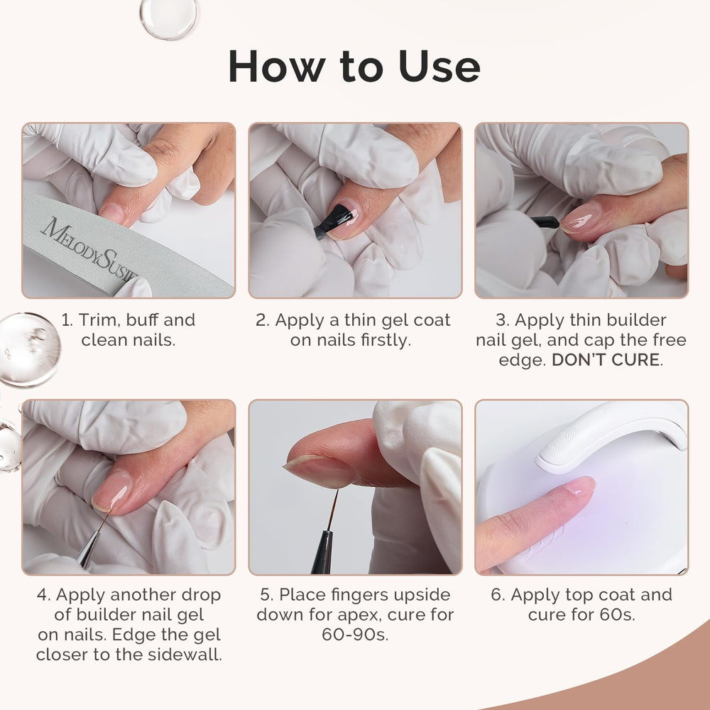 MelodySusie Hema Free Clear Builder Gel designed for base layers and nail art extensions.