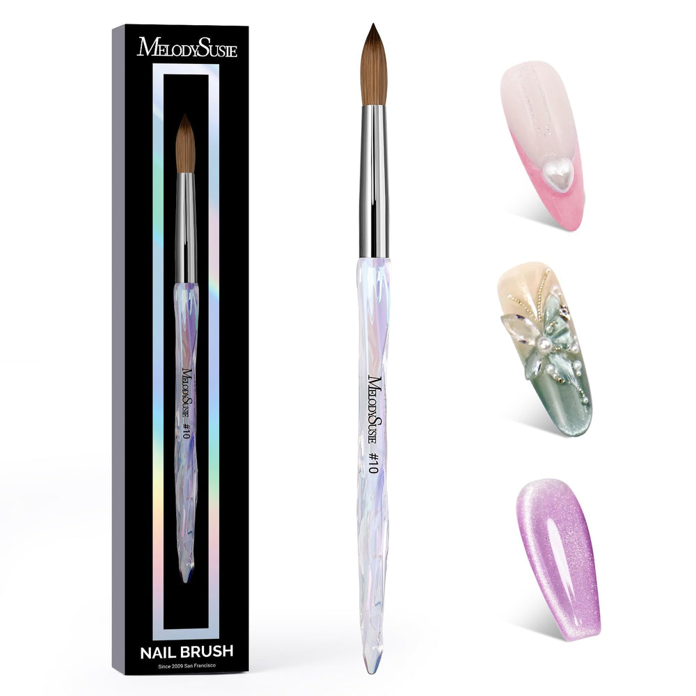 MelodySusie Kolinsky nail brush closeup of bristles for ultra-soft glide and precision.