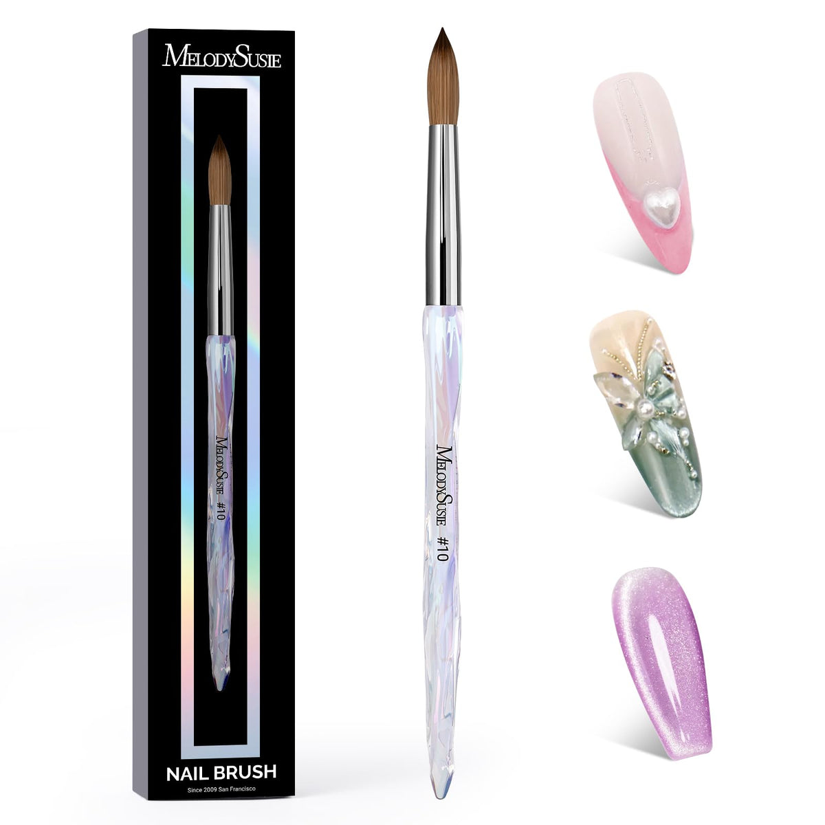 MelodySusie Kolinsky nail brush closeup of bristles for ultra-soft glide and precision.