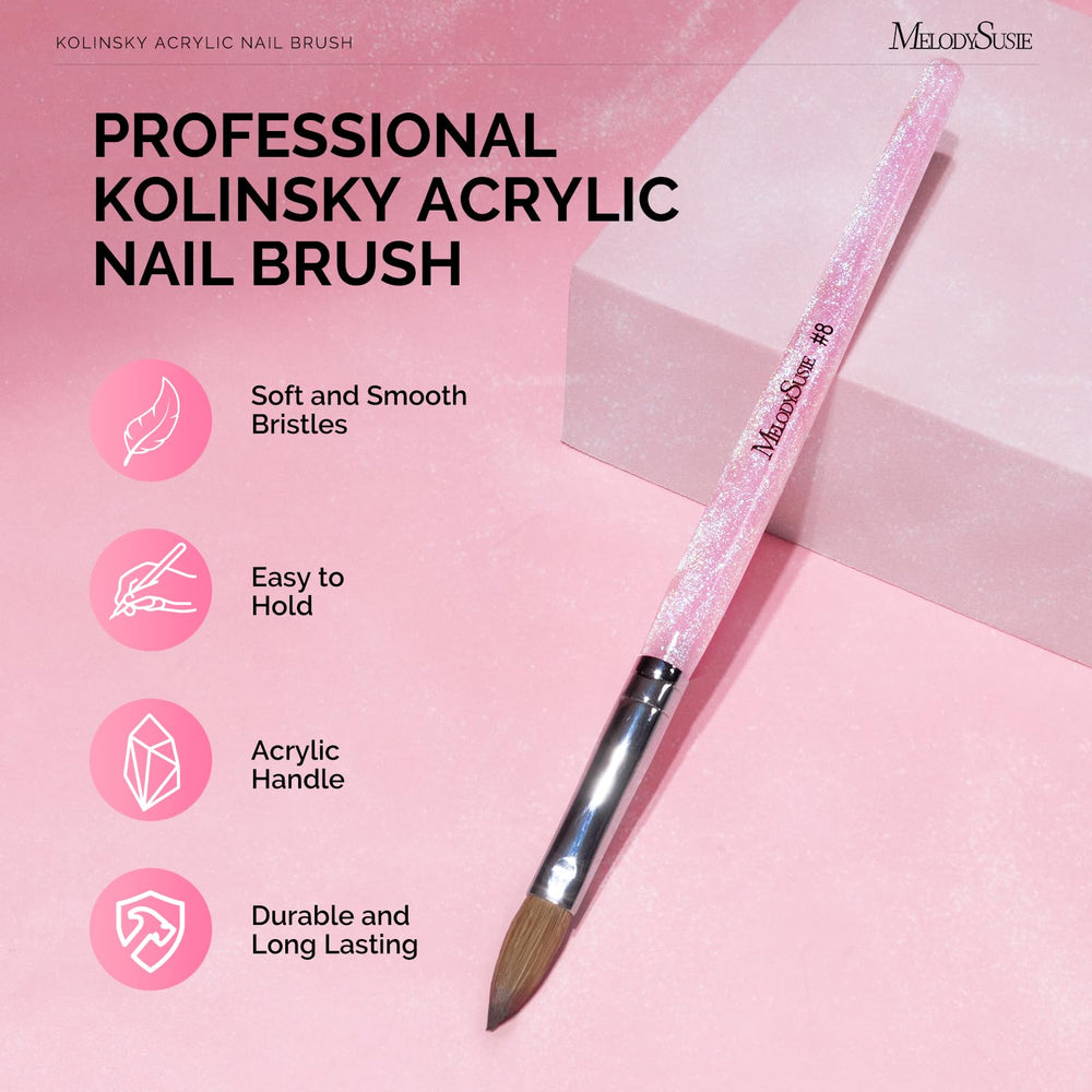 MelodySusie Kolinsky hair detail highlights soft bristles for precise fill-ins and full-set acrylic work.