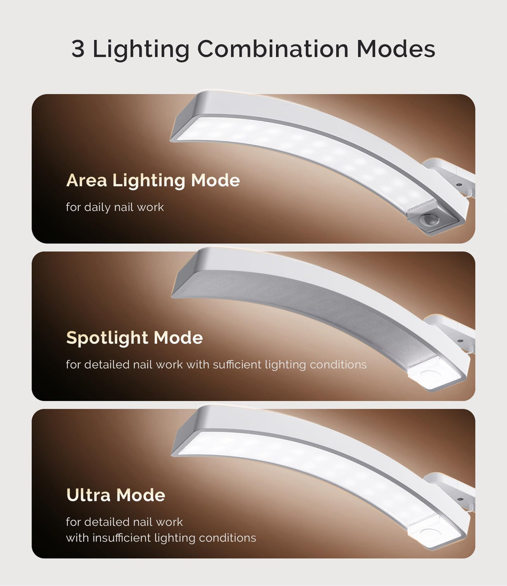MelodySusie lamp tilt adjustment enables comfortable, shadow-free manicure angles.